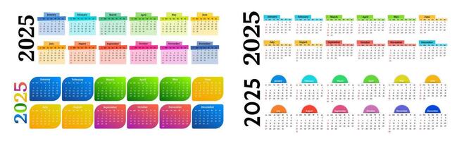 Set of four horizontal calendars for 2025 isolated on a white background. business template vector