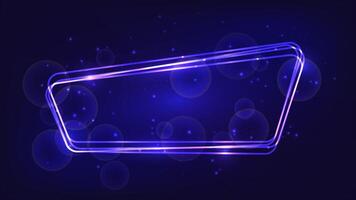 Neon rounded frame with shining effects and sparkles on dark background. Empty glowing techno backdrop. illustration vector