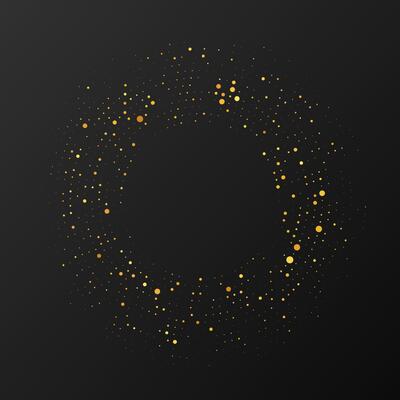 Abstract gold glowing halftone dotted background. Gold pattern in circle form. Circle halftone dots