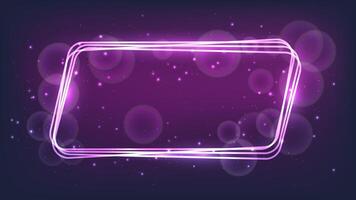 Neon rounded parallelogram frame with shining effects and sparkles on dark background. Empty glowing backdrop. illustration vector