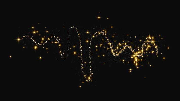 Gold glittering confetti wave and stardust. Golden sparkles illustration