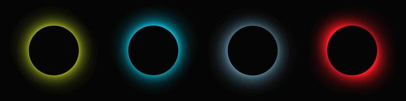 Circle illuminate frame with gradient. Set of four round neon banners isolated on black background vector