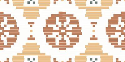 Pixel Art Ethnic Design Pattern Drawingfolk Embroidery, Aztec Geometric Ornament Print. Design for Carpet, Wallpaper, Clothing, Wrapping, Fabric vector