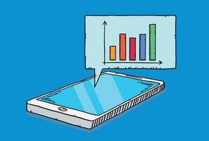 Doodle illustration of data chart showing on smartphone screen vector