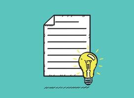 Hand drawn illustration of document with idea bulb. Doodle file. vector
