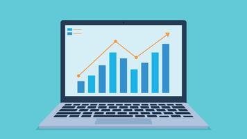 Graphics of a laptop with a graph with data on the screen. The graph shows the growth of investments. Flat style graphics. vector