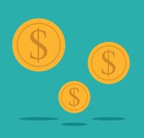 Image of coins with dollar symbol. The graphic contains three gold icons. Flat design style. vector