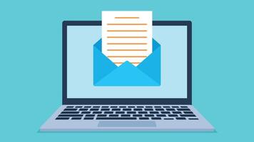 There is an open envelope with a letter on the laptop screen. Open email envelope. Graphics in sketchy style. vector