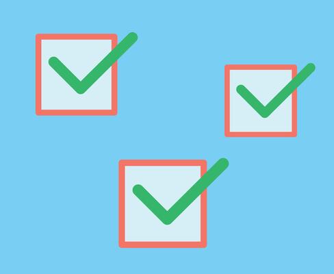 Three green checkmarks on a blue background. The selections are green. Positive responses. Everything marked correctly. Positive responses. Flat design
