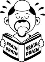 A glyph sticker of a student holding a book and brain drain written on its cover vector