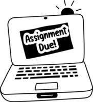 A glyph sticker of a laptop written assignment due on its screen vector