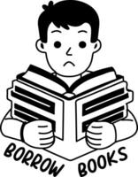 A glyph sticker of a student with borrow books typography vector