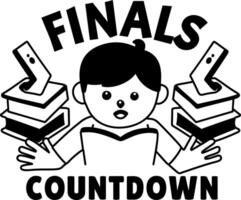 A glyph sticker of a character with finals countdown typography vector