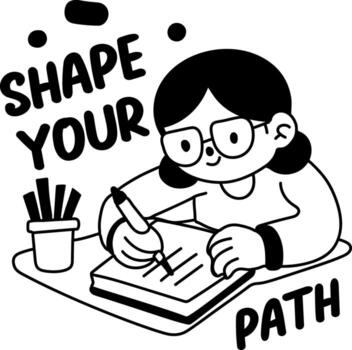 A glyph sticker of a learning character with shape your path typography vector
