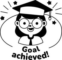 A glyph sticker of a happy graduated student with goal achieved typography vector