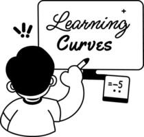 A glyph sticker of a student writing learning curves text on board vector