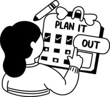A glyph sticker of a character with plan it out typography vector
