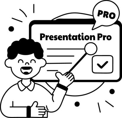 A glyph sticker of a student with presentation pro typography