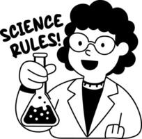 A glyph sticker of a lab student holding a flask with science rules typography vector