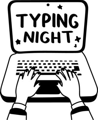 A glyph sticker of a laptop with typing night message on its screen