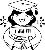 A glyph sticker of a graduated student with i did it typography vector
