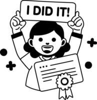 A glyph sticker of a certified student with i did it typography vector