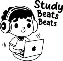 A glyph sticker of a student listening study beats vector