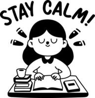 A glyph sticker of a student with stay calm typography vector