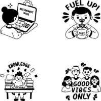 Pack of Glyph Style Student Vibes Stickers vector