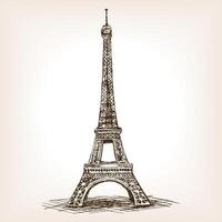 Eiffel Tower sketch style illustration. Old engraving imitation. Eiffel Tower landmark hand drawn sketch imitation vector