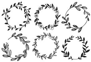 set of wreaths made of branches and leaves. simple illustration in sketch style vector
