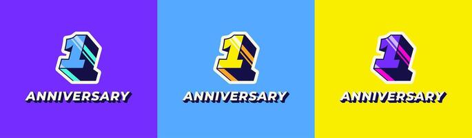 Logo 3D Retro Long Shadow Colorful 1st, 1st Happy Anniversary in Colorful 3D Retro with long shadow and Glossy effect. Modern and Old concept. vector