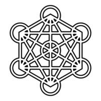 Metatron cube Sacred geometry contour line icon black color illustration image thin vector