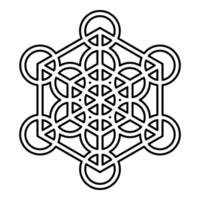 Metatron cube Sacred geometry contour outline line icon black color illustration image thin vector