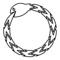 Uroboros Zhulong snake eating own tail coiled in ring Ouroboros serpent contour outline line icon black color illustration image thin flat style vector