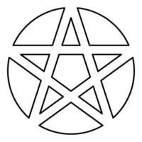 Pentakl Neopagan Wicca Pentacle Neo paganism sign five pointed star in circle inside round Pentagram magic symbol contour outline line icon black color illustration image thin flat vector