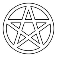 Pentakl Neopagan Wicca Pentacle Neo paganism sign five pointed star in circle inside round Pentagram magic symbol contour outline line icon black color vector