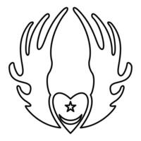 Inyyyati's tugy wing heart Universal Sufism symbol contour outline line icon black color illustration image thin flat style vector