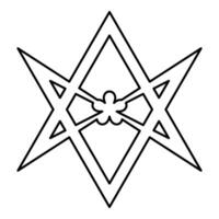 Thelema Unicursal Hexagonal symbol Unprocessing hexagram Telemma sacred geometry contour outline line icon black color illustration image thin flat style vector