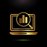 Data analytics icon design. Market research, analytic icon, Gold color vector