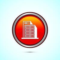 Data center icon design illustration. Computer server icon, Orange color round button design vector