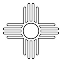 Zia symbol ancient sun emblem element of New Mexico flag contour outline line icon black color illustration image thin flat style vector