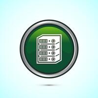 Data center icon design illustration. Computer server icon, Green color round button design vector
