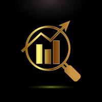 Data analytics icon. Market research, analytic icon, Gold color style vector