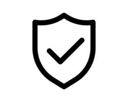 Bold black shield icon with a checkmark inside, signifying security, approval, or verification. vector