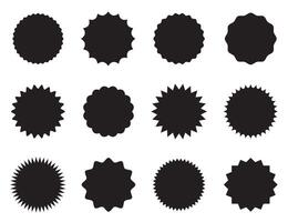 Set of round stickers with different edges black and white design. illustration vector