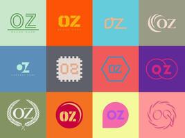 OZ logo company template. Letter o and z logotype. Set different classic serif lettering and modern bold text with design elements. Initial font typography. vector
