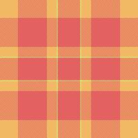 Damask check background, grungy fabric textile seamless. Apparel texture tartan pattern plaid in red and amber colors. vector