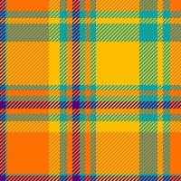Vibrant autumnal plaid pattern in warm oranges, teal, and purple. Perfect for textile design, fashion, and website backgrounds. Bold, graphic design ideal for fall projects. vector