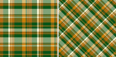 Stylish green, gold, and cream plaid patterns. Perfect for textile design, apparel, home decor, or seasonal projects. Two distinct yet complementary plaid styles offered. vector